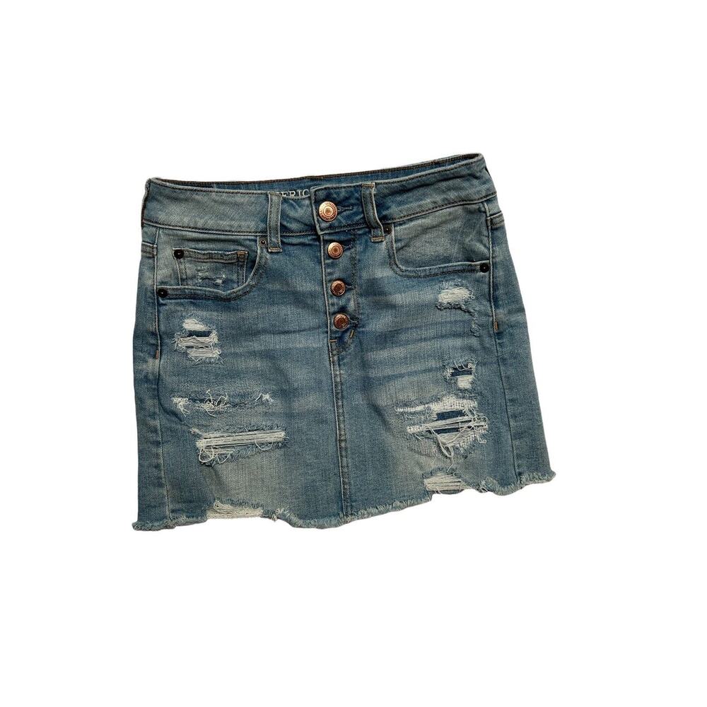 American Eagle Mini Skirt  Size 4‎ Blue Distressed